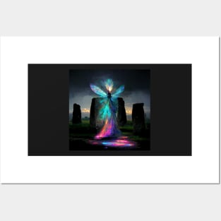 Iridescent energy fairy amongst ancient standing stones Posters and Art